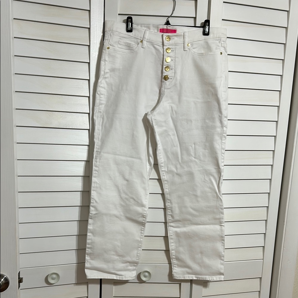 Lilly Pulitzer South Ocean High Rise White Jeans with Gold Buttons NWT